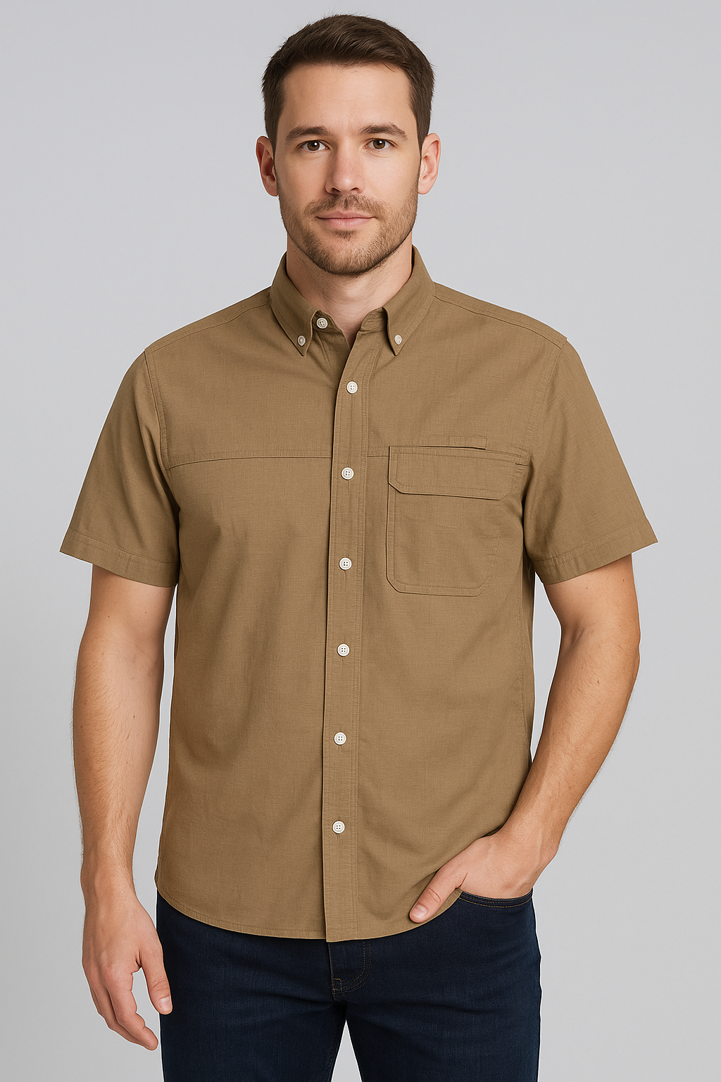 Ripstop "Breeze Back" Vented Short Sleeve Button Down Shirt