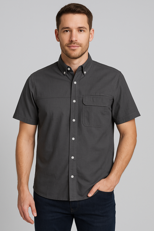 Ripstop "Breeze Back" Vented Short Sleeve Button Down Shirt