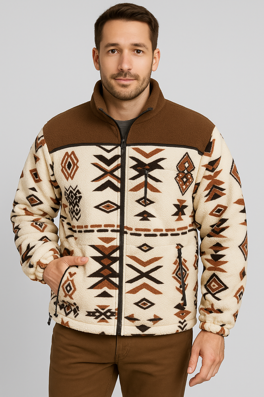 Aztec Pattern Sherpa Full Zip Jacket